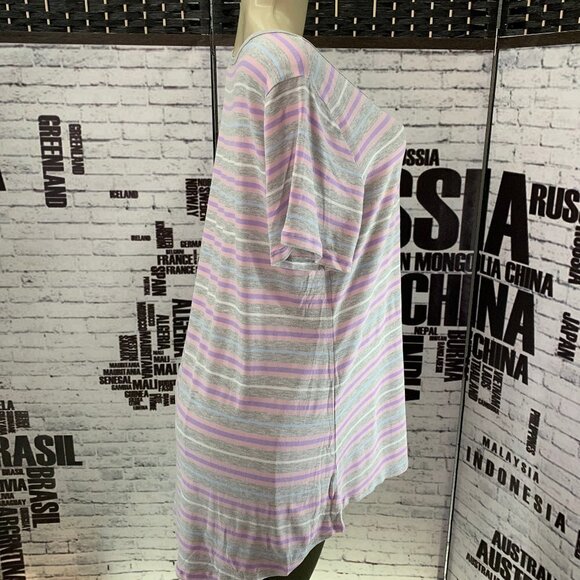 LulaRoe Pink/Gray Striped Short Sleeve Top - Picture 3 of 6
